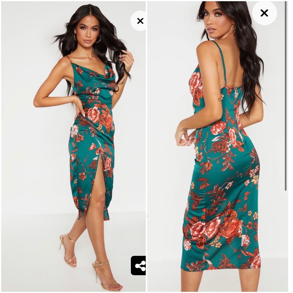Floral Satin Midi Dress